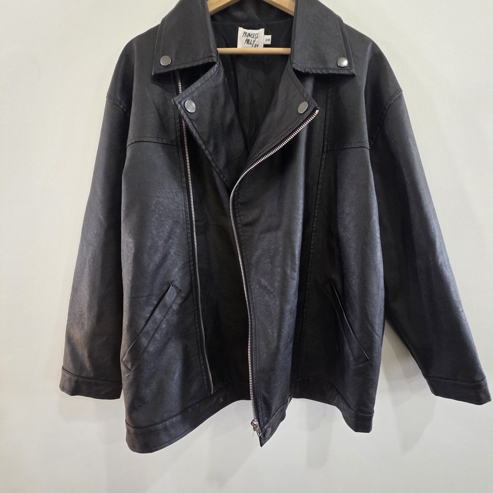 Princess Polly Next In Line Oversized Faux Leather Jacket Full Zip Size Sm/med